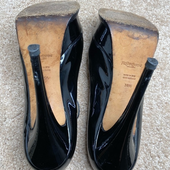 YSL- Tribute Black Patent Leather Mary Jane Peep Toe Platform Heel - Picture 6 of 14